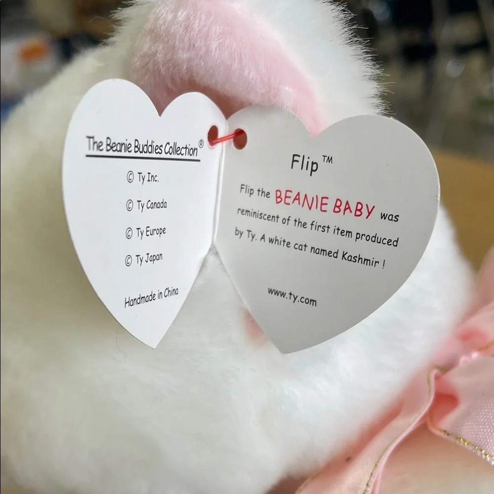 Ty White Plush Cat with Pink Accents - Picture 2 of 3